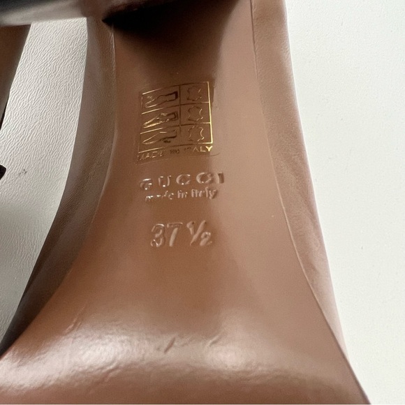 GUCCI | Vintage Alyssa Brown Leather Horsebit Pumps Block Heel Loafers 37.5 - Picture 16 of 16